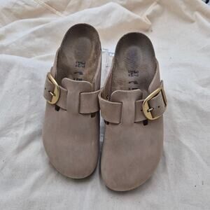 NEW Birkenstock Boston Big Buckle oiled leather Taupe clogs size 37 US 6-6.5